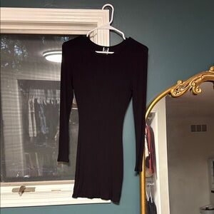 Windsor Black Long Sleeve Ribbed BodyCon dress